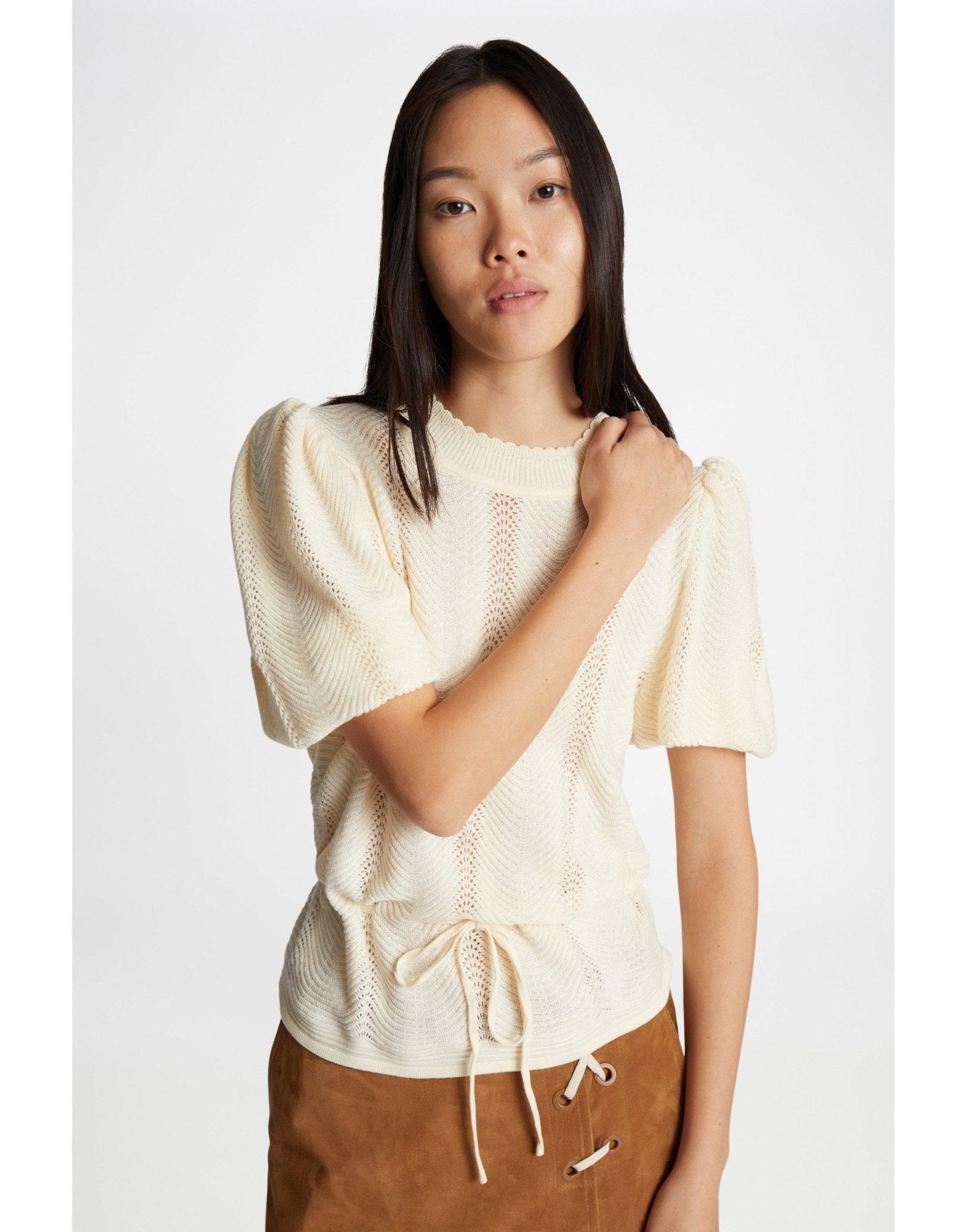 Young Ideas/Henmores - Felmine Herringbone Texture Puff Sleeve Knit - 36 Blue - 8