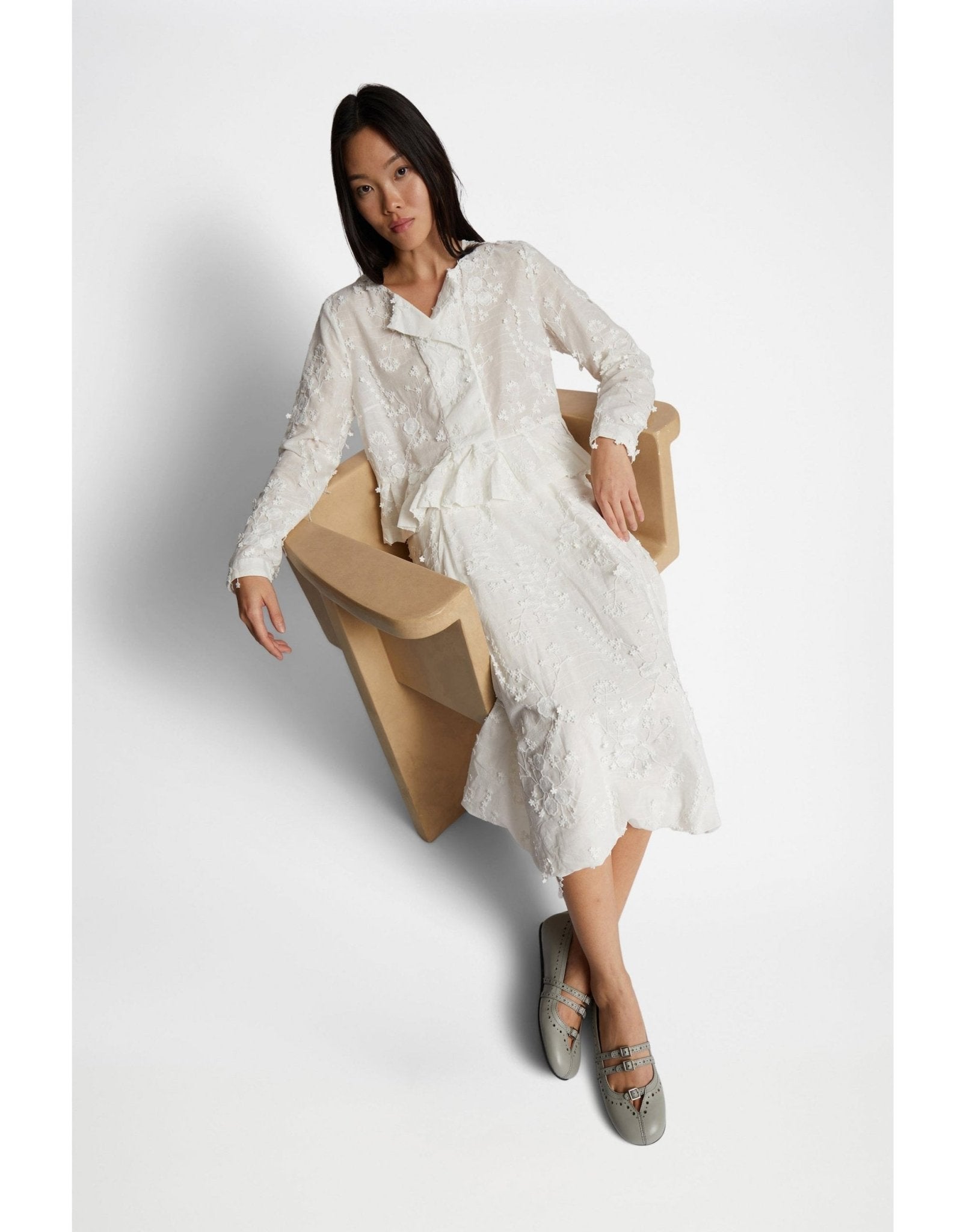 Young Ideas/Henmores - Fiamma Floral Textured Skirt - 76 Ivory - 8