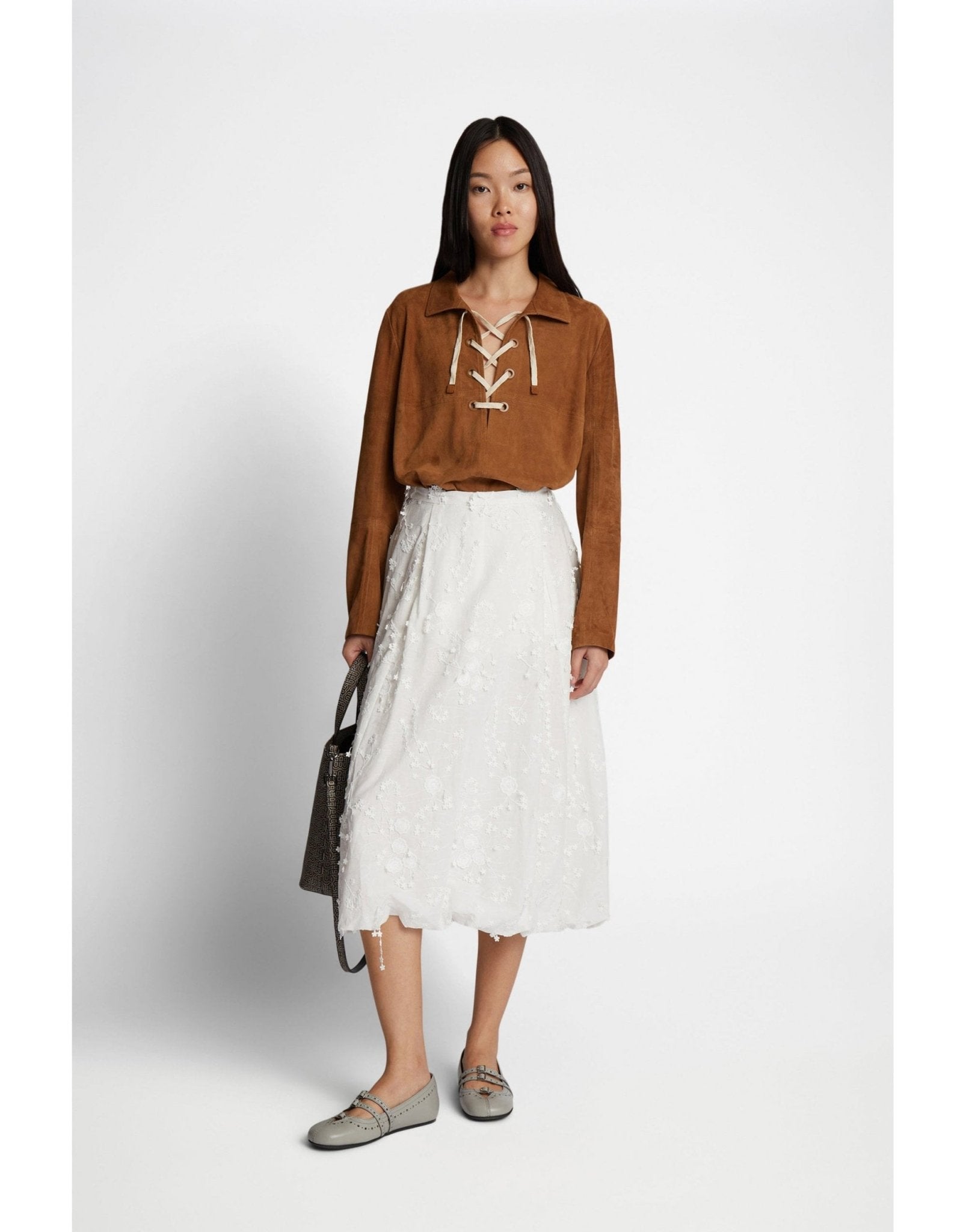 Young Ideas/Henmores - Fiamma Floral Textured Skirt - 76 Ivory - 8