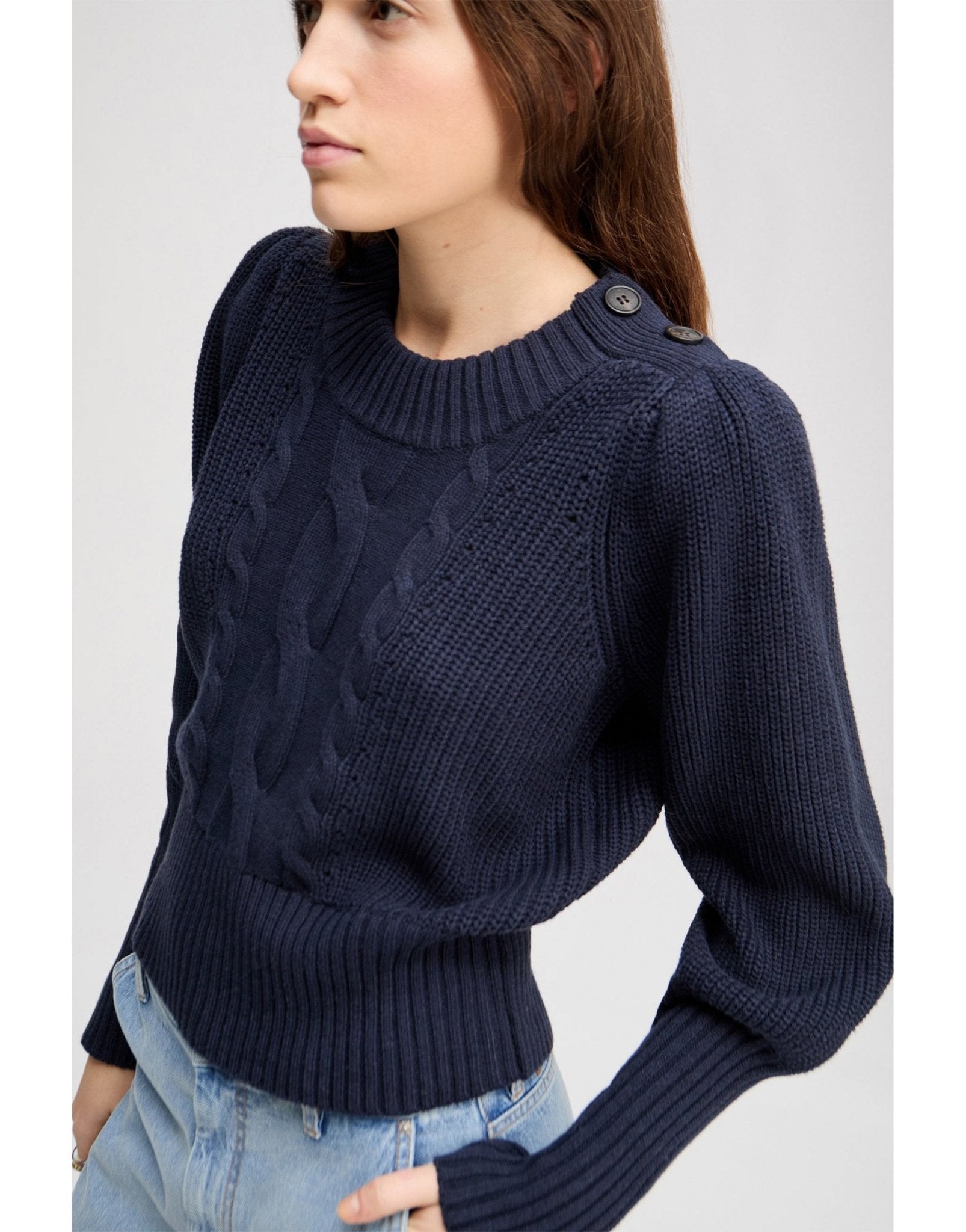 Young Ideas/Henmores - Lysta Puff Sleeve Knitted Jumper - Navy - 6