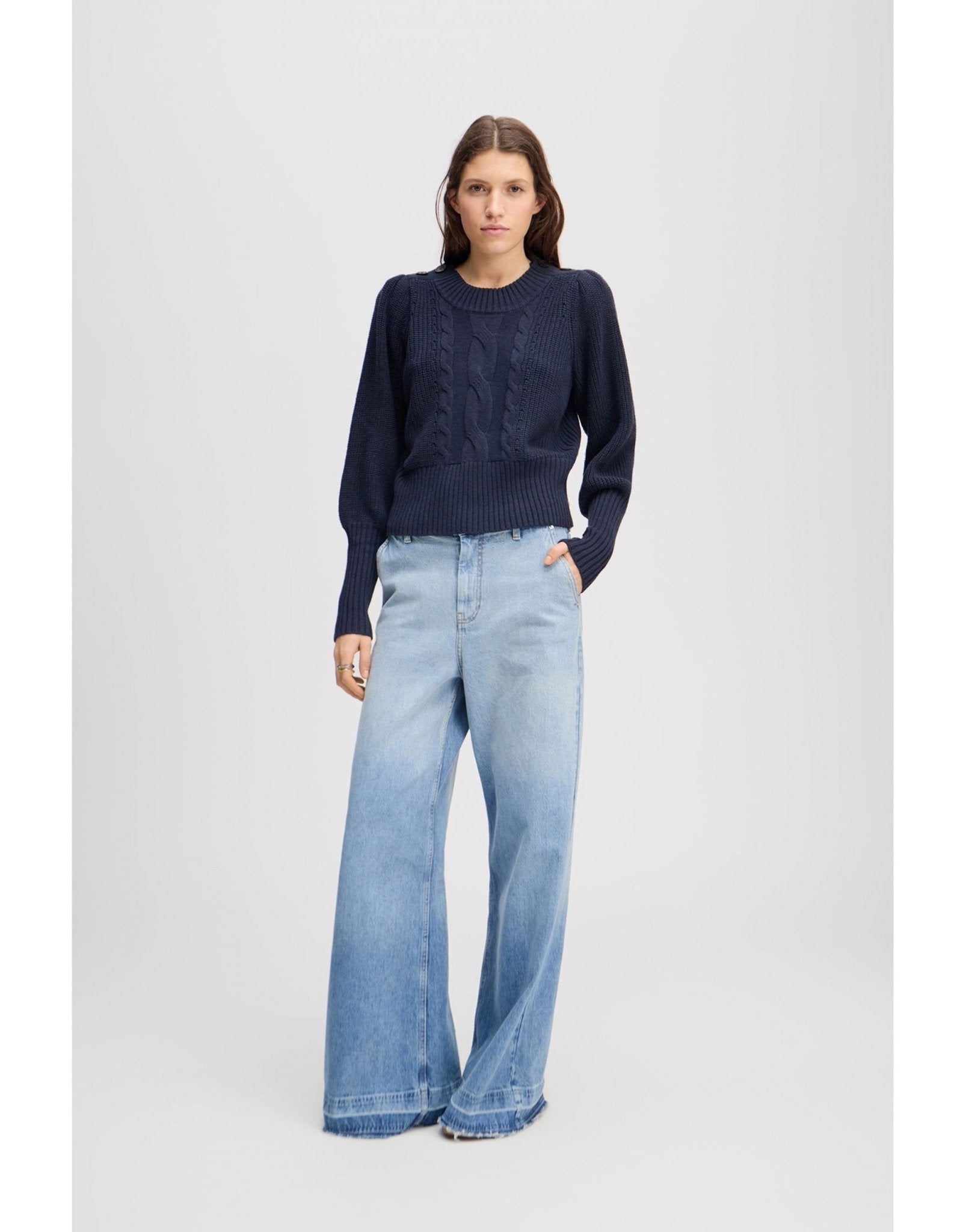 Young Ideas/Henmores - Lysta Puff Sleeve Knitted Jumper - Navy - 6