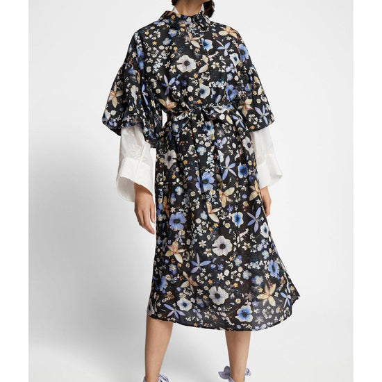 Young Ideas/Henmores - Palmetto Floral Tie Waist Midi Dress - 2 Black Floral - 10