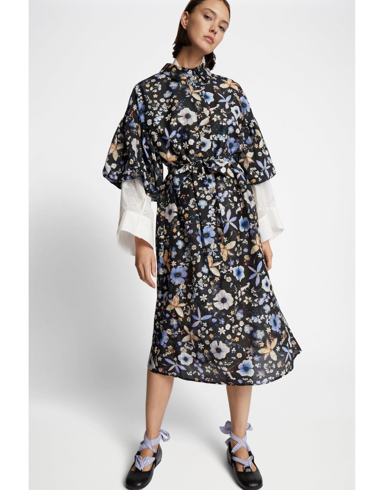 Young Ideas/Henmores - Palmetto Floral Tie Waist Midi Dress - 2 Black Floral - 10