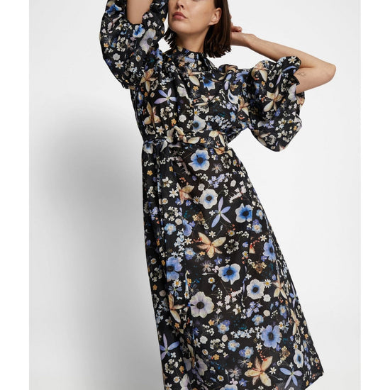 Young Ideas/Henmores - Palmetto Floral Tie Waist Midi Dress - 2 Black Floral - 10