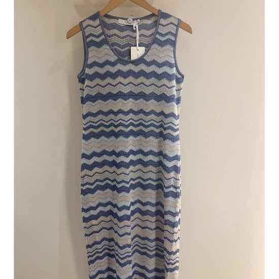 Young Ideas/Henmores - Chevron Lurex Sleeveless Midi Dress - Blue - 8