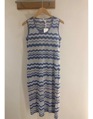 Young Ideas/Henmores - Chevron Lurex Sleeveless Midi Dress - Blue - 8