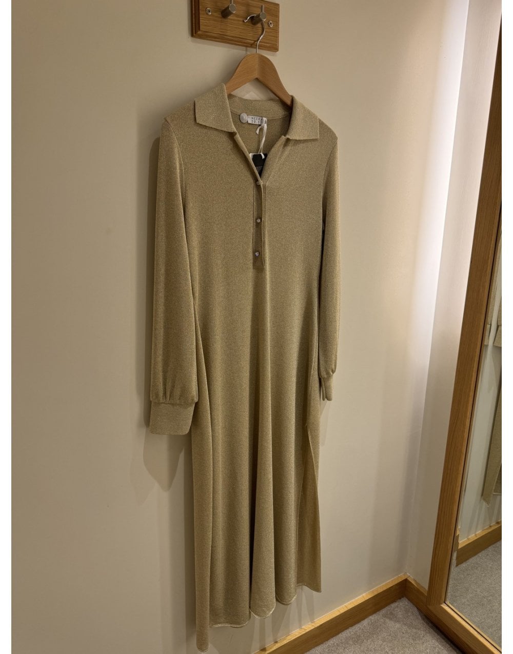 Young Ideas/Henmores - Collared Shimmer Midi Dress With Split - Gold Shimmer - 10