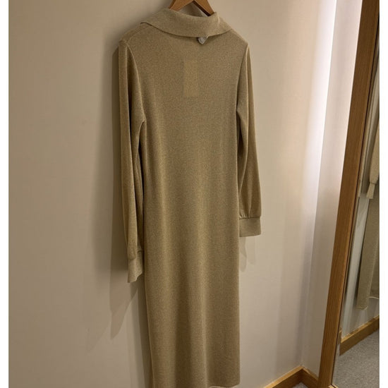 Young Ideas/Henmores - Collared Shimmer Midi Dress With Split - Gold Shimmer - 10