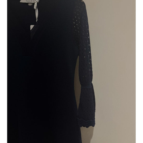 Young Ideas/Henmores - Flared Sleeve Sheer Sleeve Maxi Dress - Navy - 8