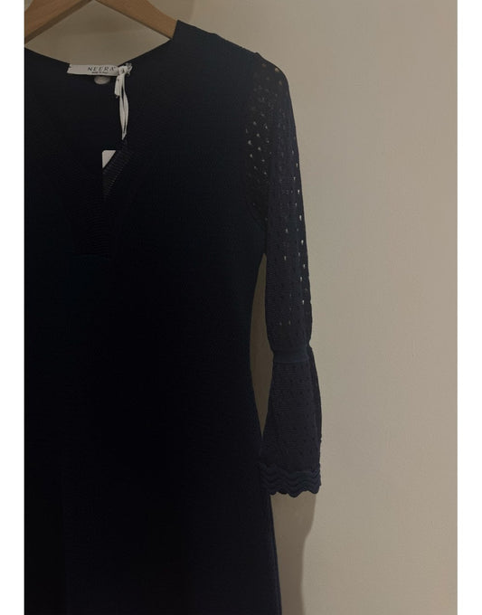 Young Ideas/Henmores - Flared Sleeve Sheer Sleeve Maxi Dress - Navy - 8