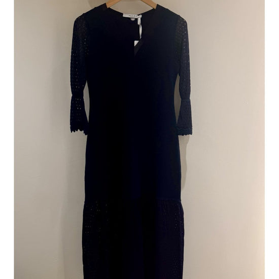 Young Ideas/Henmores - Flared Sleeve Sheer Sleeve Maxi Dress - Navy - 8