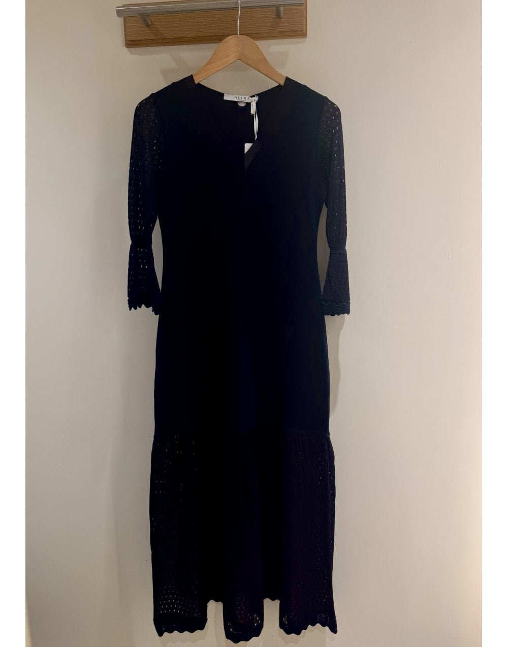 Young Ideas/Henmores - Flared Sleeve Sheer Sleeve Maxi Dress - Navy - 8