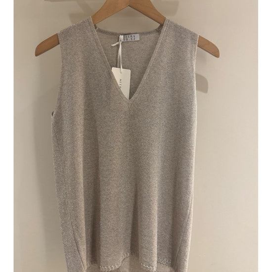 Young Ideas/Henmores - Lurex Jersey V Neck Sleevless Top - Beige Metallic - 10