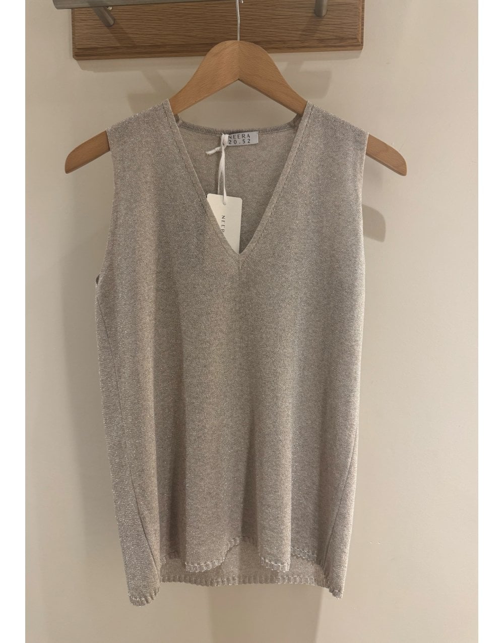 Young Ideas/Henmores - Lurex Jersey V Neck Sleevless Top - Beige Metallic - 10