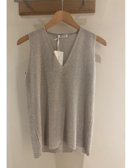 Young Ideas/Henmores - Lurex Jersey V Neck Sleevless Top - Beige Metallic - 10