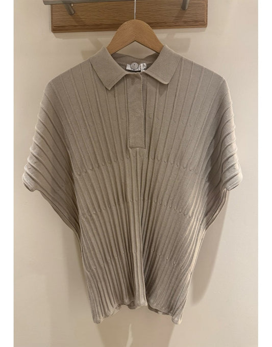 Young Ideas/Henmores - Panel Detail V Neck Collared Top - sand - 10