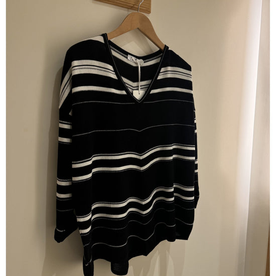 Young Ideas/Henmores - Striped V Neck Relaxed Jumper - Black - 10