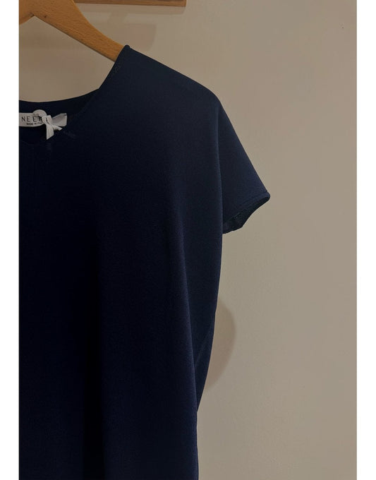 Young Ideas/Henmores - V Neck Boxy Cap Sleeve Top - Navy - 10