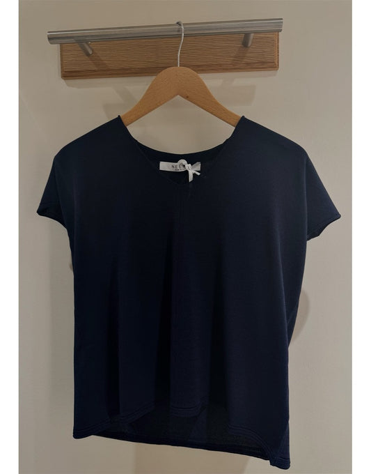 Young Ideas/Henmores - V Neck Boxy Cap Sleeve Top - Navy - 10