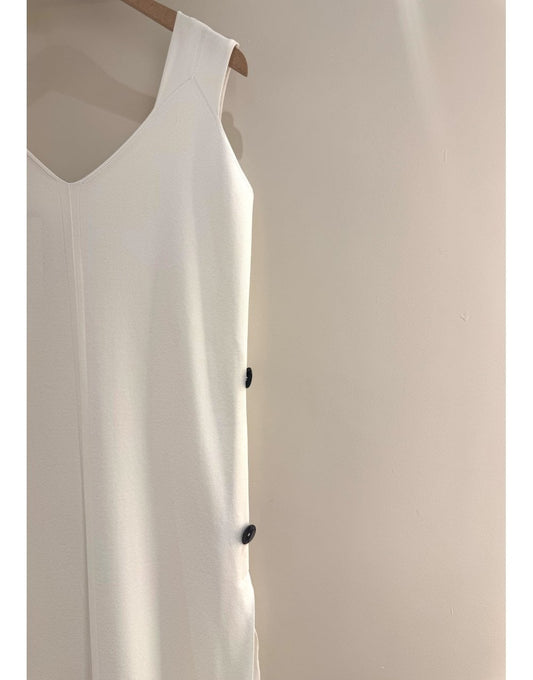 Young Ideas/Henmores - V Neck Sleeveless Button Detail Midi Dress - White - 8