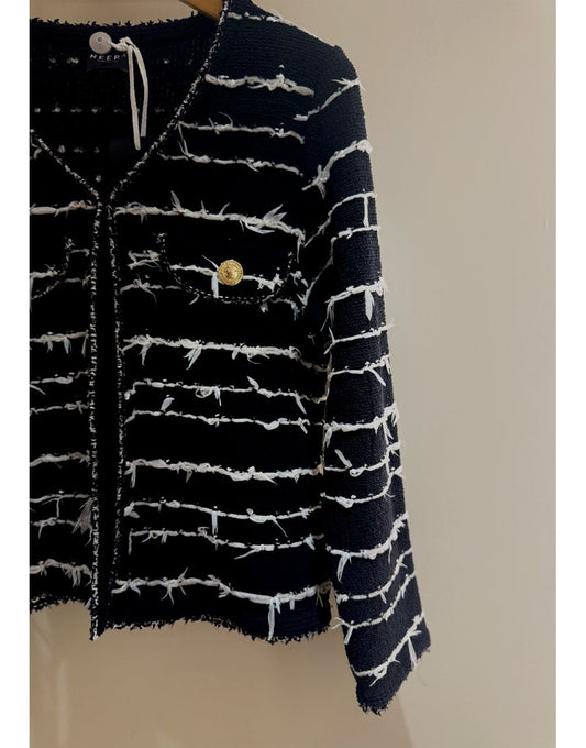 Young Ideas/Henmores - V Neck Tousled Tweed Jacket - Black - 8