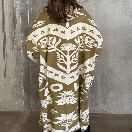 Young Ideas/Henmores - Amara Patterned Knitted Coatigan - Khaki - XS