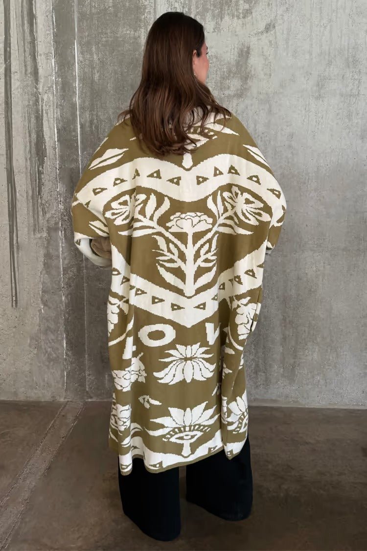 Young Ideas/Henmores - Amara Patterned Knitted Coatigan - Khaki - XS