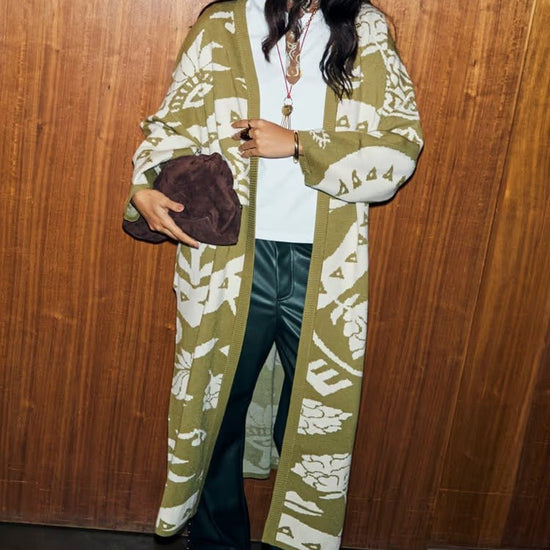 Young Ideas/Henmores - Amara Patterned Knitted Coatigan - Khaki - XS