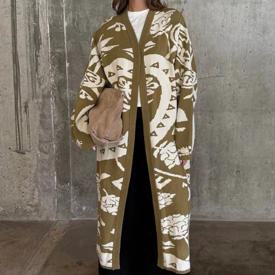 Young Ideas/Henmores - Amara Patterned Knitted Coatigan - Khaki - XS