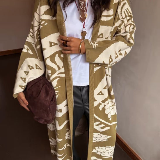 Young Ideas/Henmores - Amara Patterned Knitted Coatigan - Khaki - XS