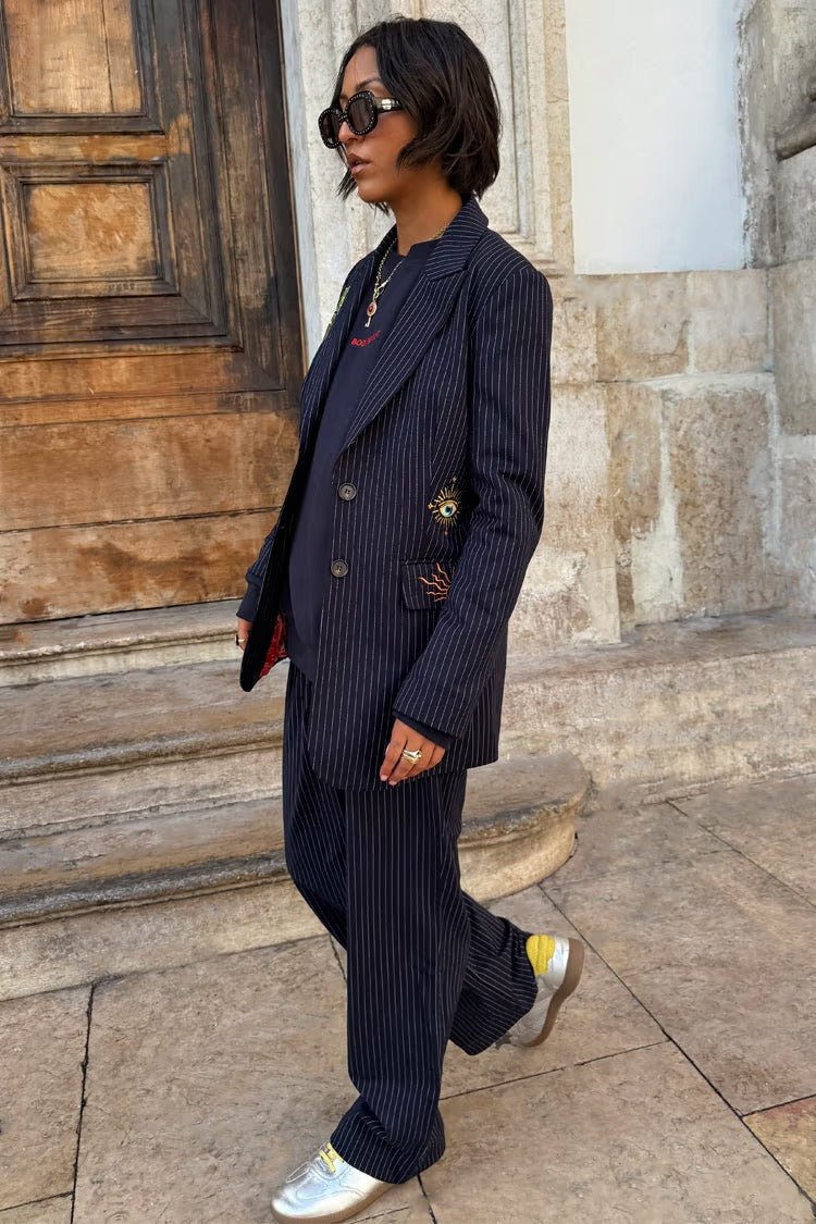 Young Ideas/Henmores - Arden Pinstripe Trousers - Navy - 8