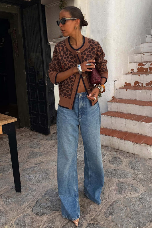 Young Ideas & Henmores -Cheryl Leopard Cardigan -Brown -XS