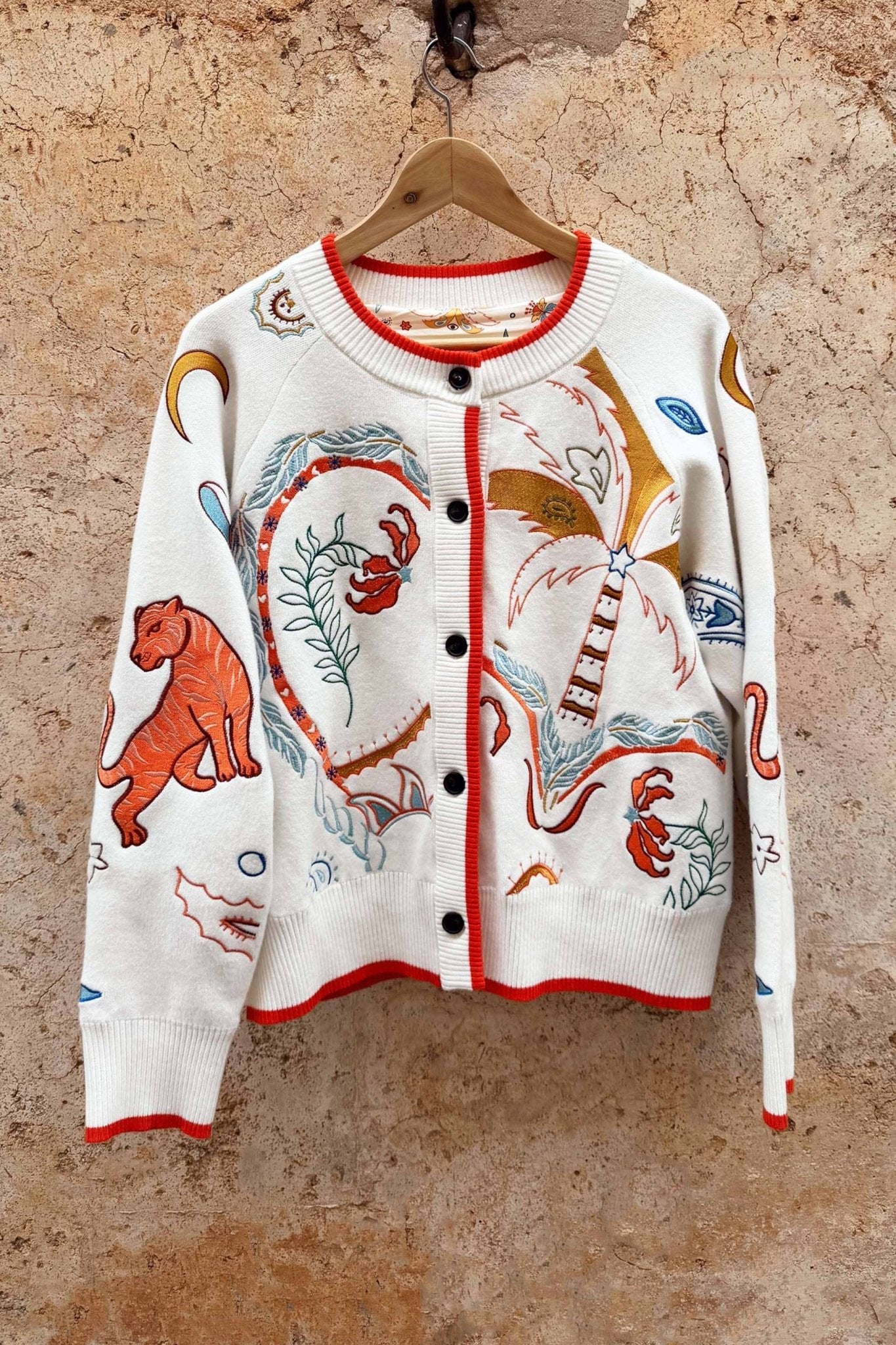 Young Ideas & Henmores -Cheryl Tigress Print Cardigan -Cream Multi -XS