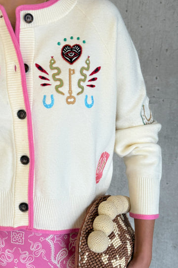 Young Ideas/Henmores - Cheryl Western Icons Mini Cardigan - Cream - XS