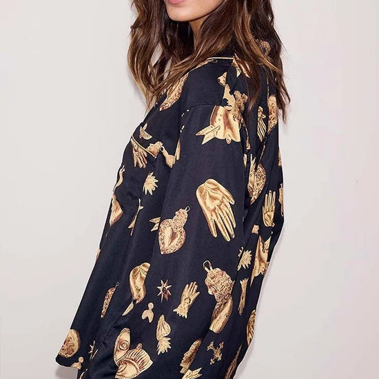 Young Ideas/Henmores - Delores Button Through Pyjama Set - Black - 8