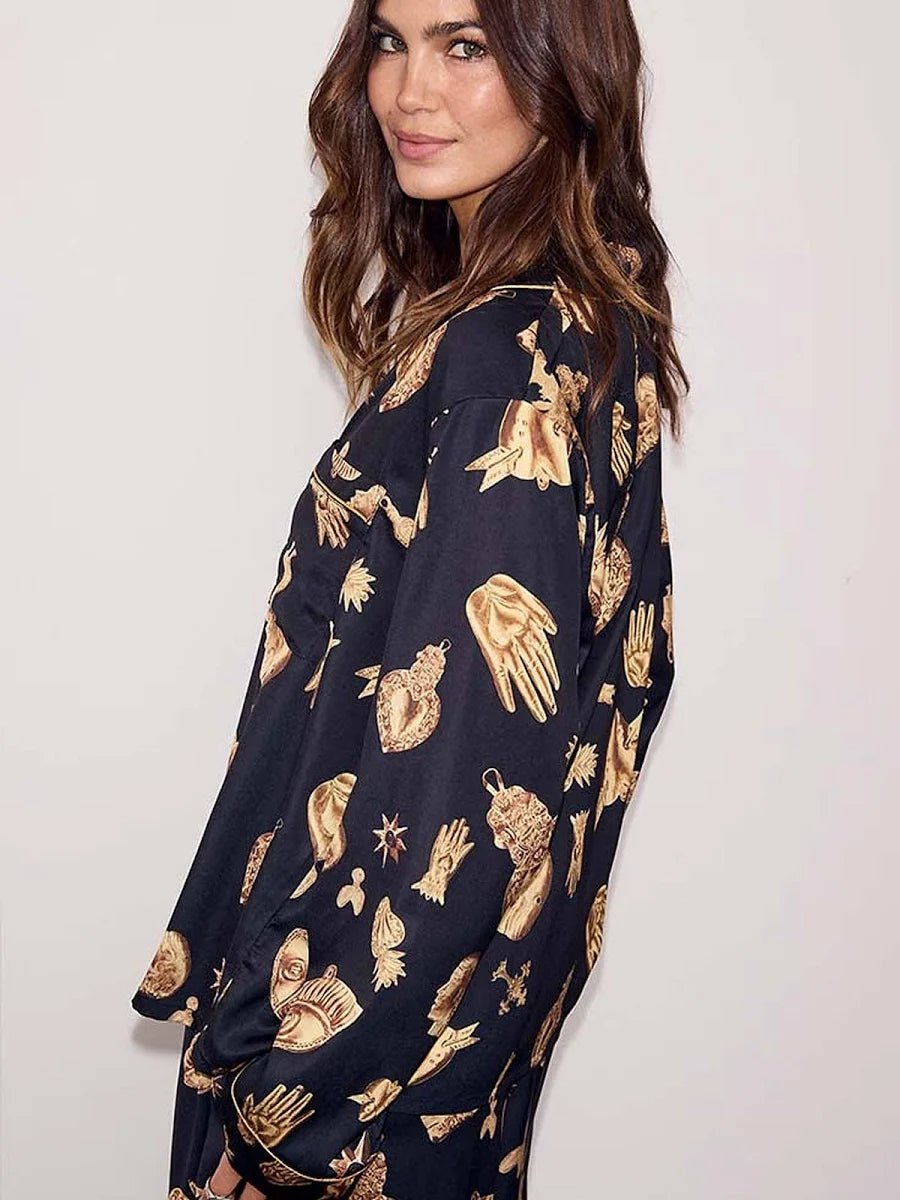 Young Ideas/Henmores - Delores Button Through Pyjama Set - Black - 8