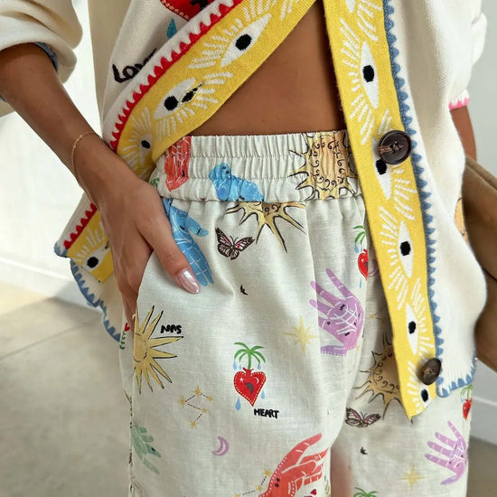 Young Ideas & Henmores -Ellie Celestial Shorts -Cream Multi -8