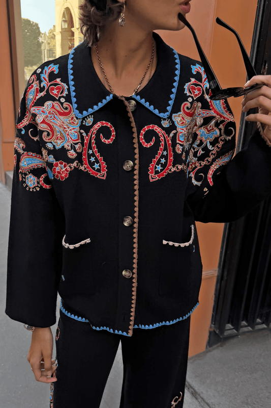 Young Ideas & Henmores -Embroidered Paisley Cardigan -Black -XS