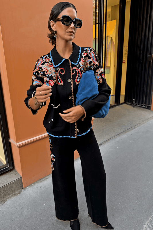 Young Ideas & Henmores -Embroidered Paisley Cardigan -Black -XS