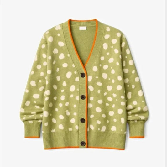 Young Ideas/Henmores - Fawn Jacquard Cardigan - Olive - XS