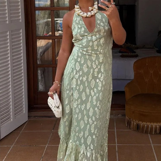 Young Ideas/Henmores - Freya Jacquard Maxi Dress - sage - 8