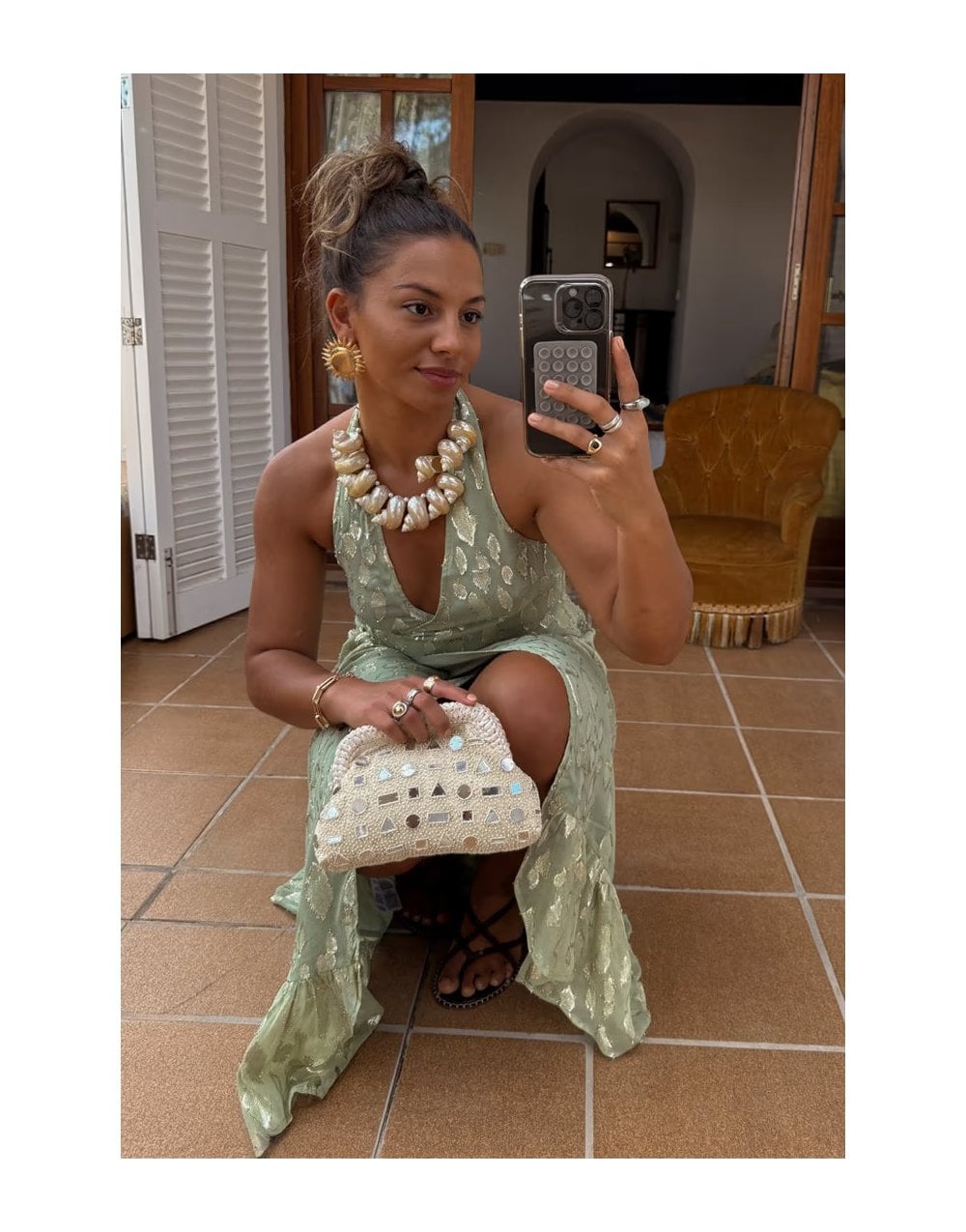 Young Ideas/Henmores - Freya Jacquard Maxi Dress - sage - 8