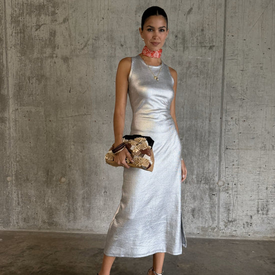 Young Ideas/Henmores - Metallic Ribbed Dress - Silver - XS