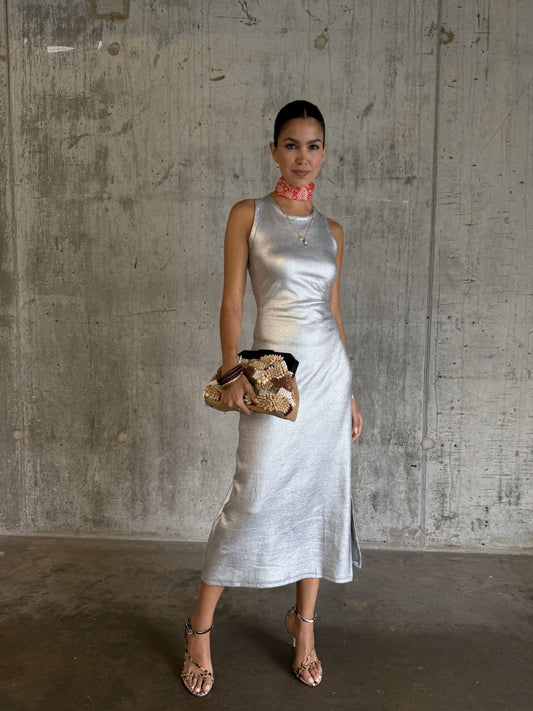 Young Ideas/Henmores - Metallic Ribbed Dress - Silver - XS