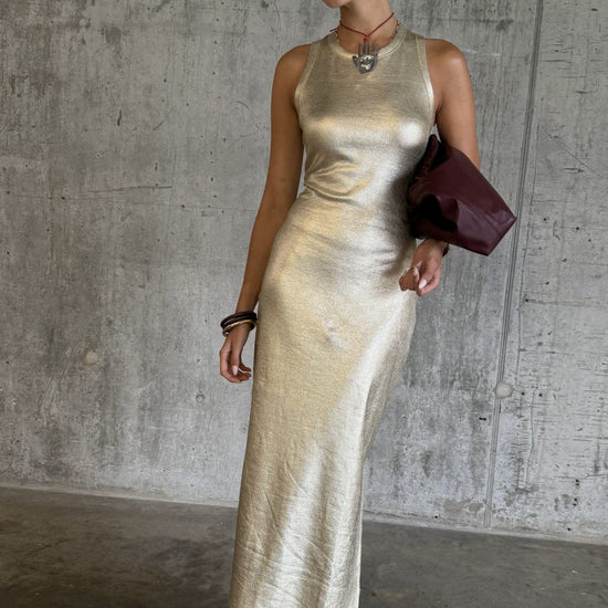 Young Ideas/Henmores - Metallic Ribbed Dress - Gold - XS