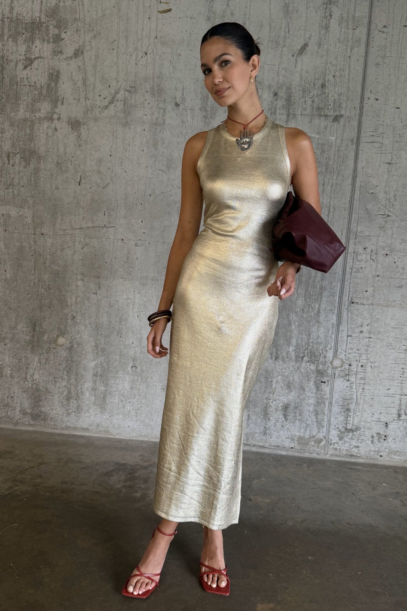 Young Ideas/Henmores - Metallic Ribbed Dress - Gold - XS