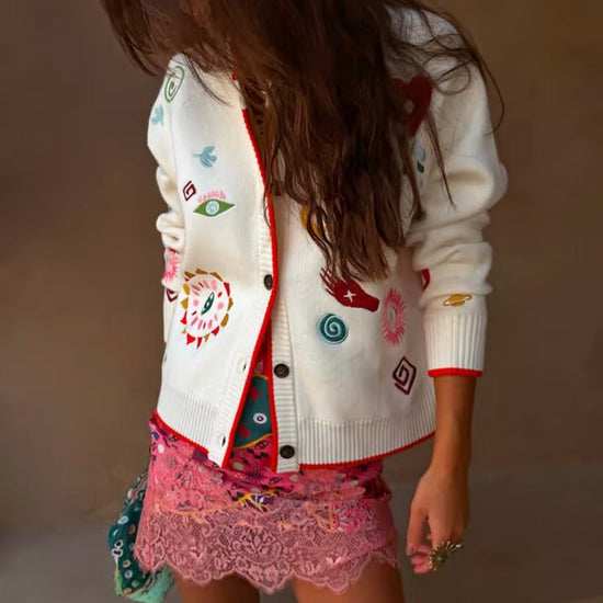 Young Ideas & Henmores - Morocco Charms Cardigan - Cream Multi - XS