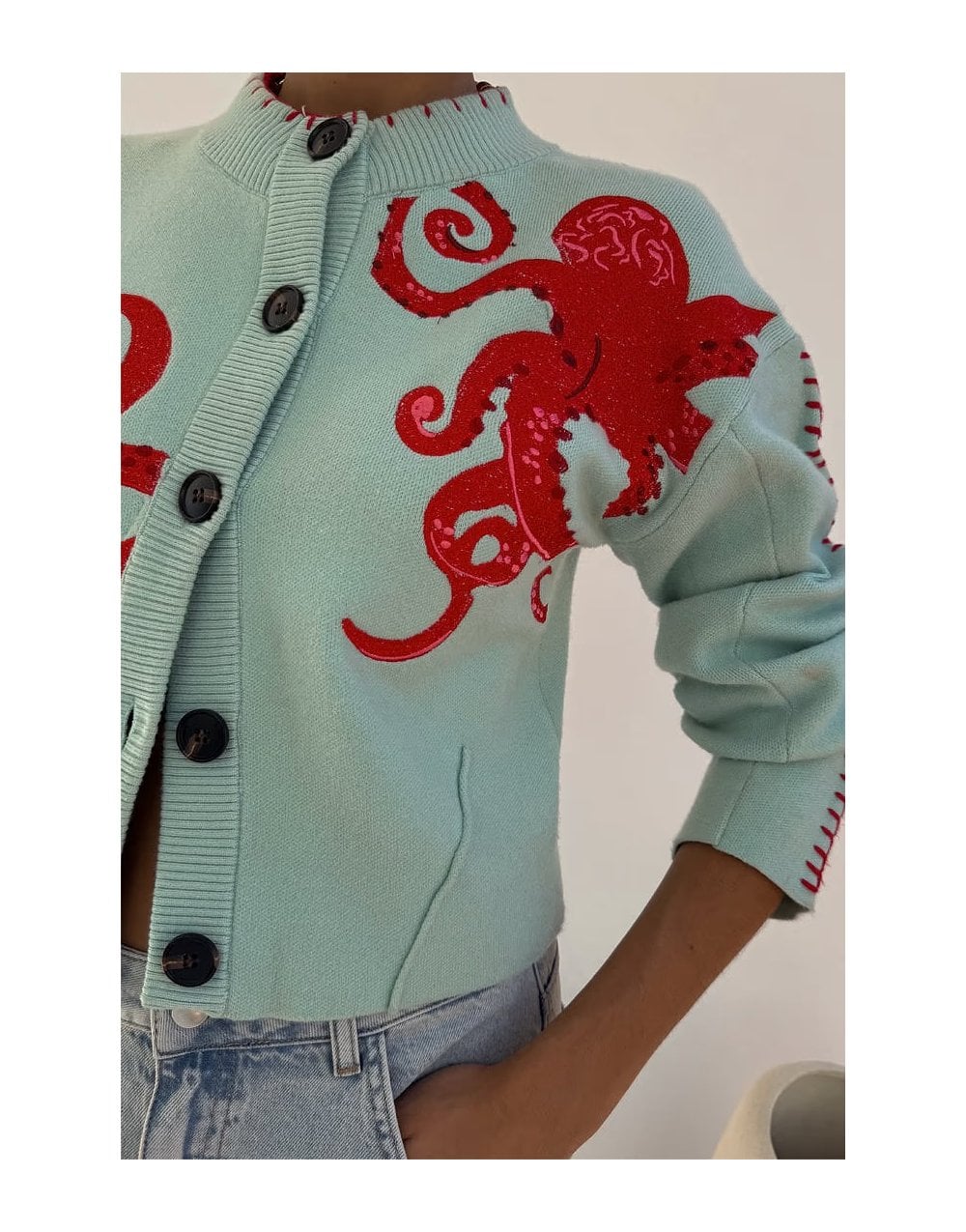 Young Ideas/Henmores - Octopus Cardigan - Light Blue - S