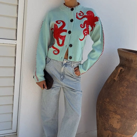 Young Ideas/Henmores - Octopus Cardigan - Light Blue - S