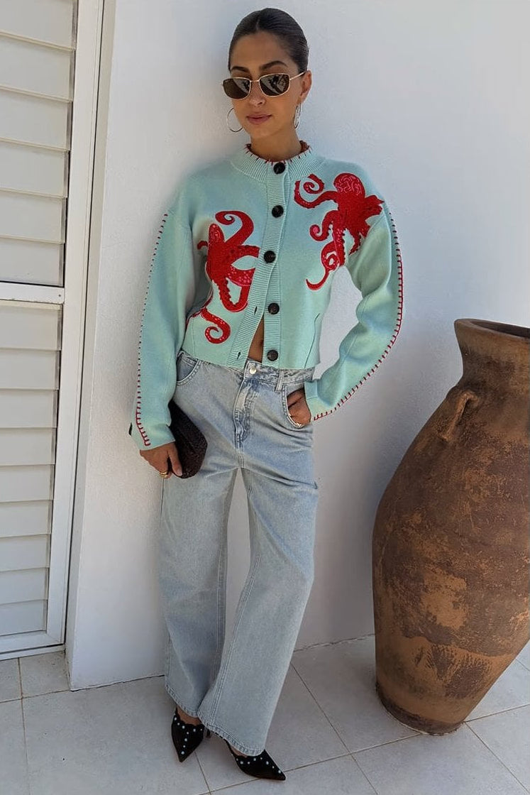 Young Ideas/Henmores - Octopus Cardigan - Light Blue - S